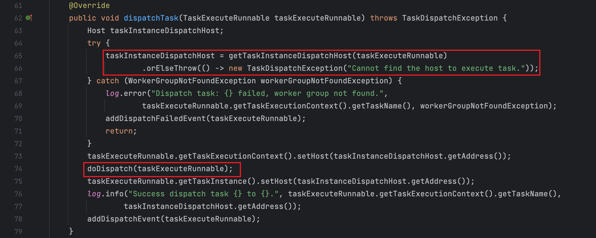 获取可用节点,启动任务 org.apache.dolphinscheduler.server.master.runner.BaseTaskDispatcher#dispatchTask:74
